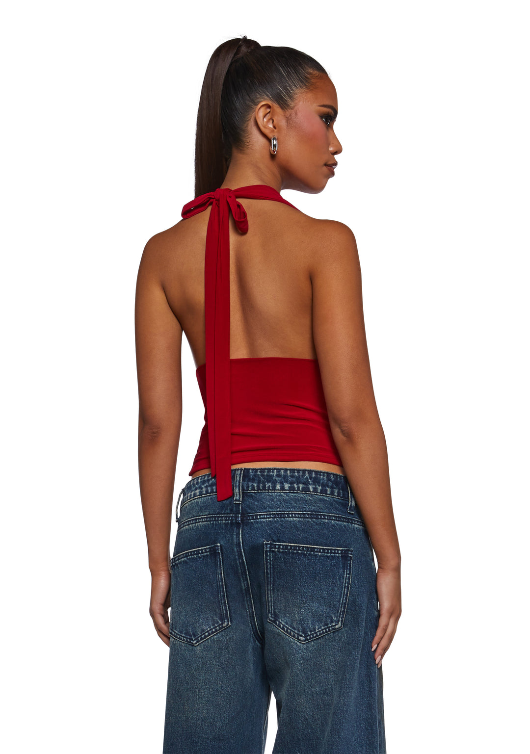 Womens Cowl Neck Top - Red - Image 4