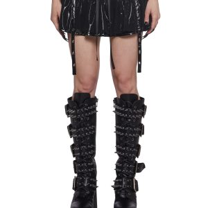 Womens PVC Mini Skirt With Mesh Overlay Widow - Black