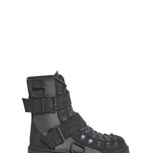 Club Exx Burning Man Buckle D Ring Lace Up Combat Boots - Gray