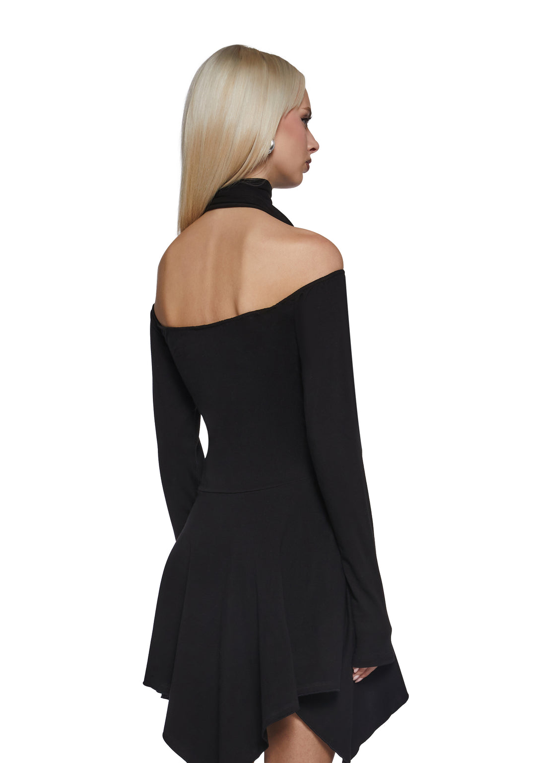 Womens Off The Shoulder Mini Dress - Black - Image 4