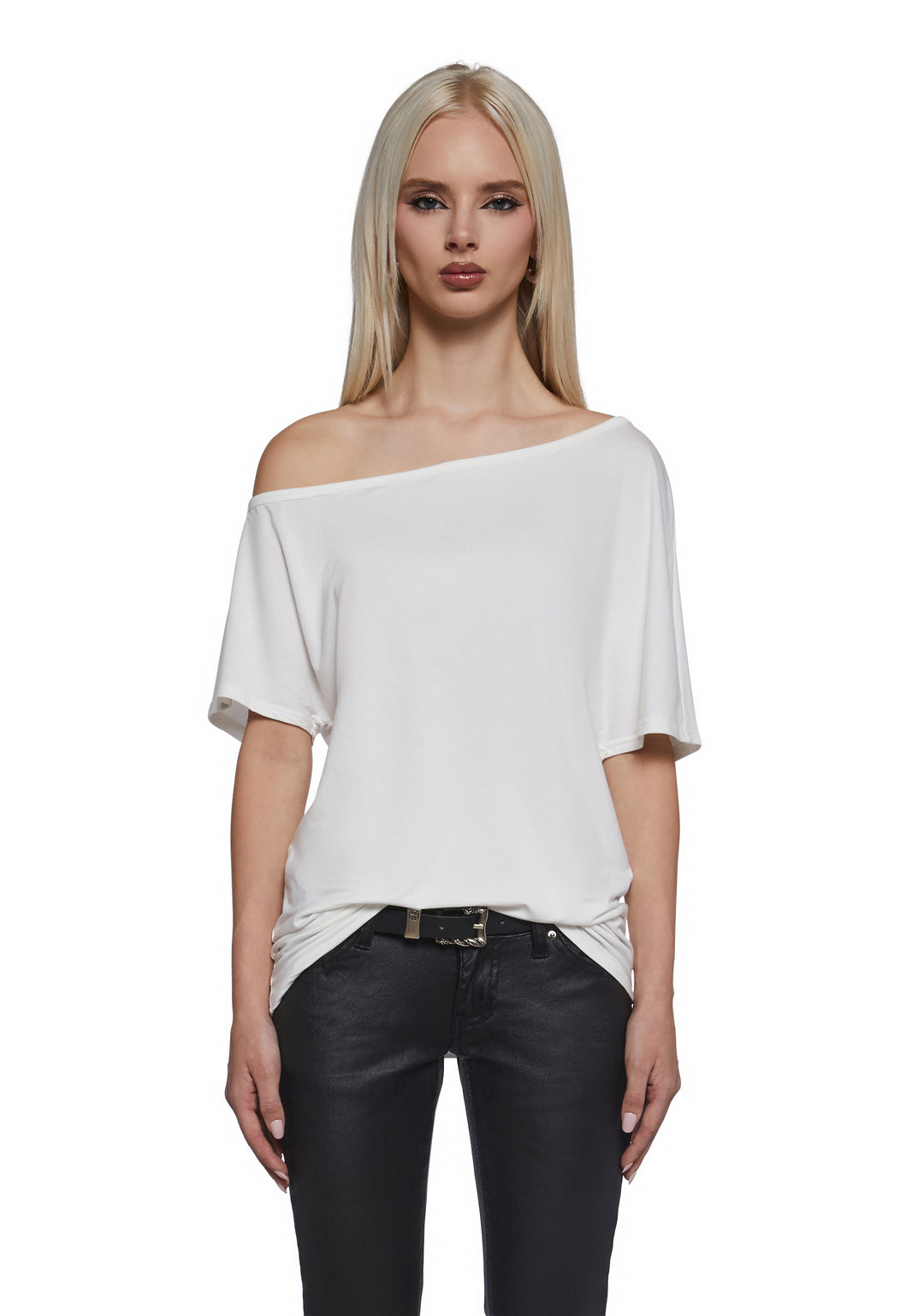 Womens Oversized Off The Shoulder Tee Generation Kiss - Off White - Image 6