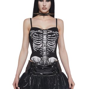 Womens Sexy Halloween Rib Cage Corset With Removable Straps Trickz N Treatz - Black