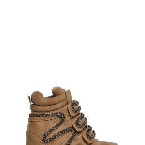 Faux Suede Velcro Wedge Sneakers With Chain Ambien Darker Wavs - Brown