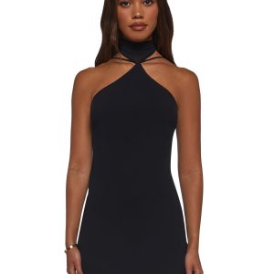 Womens Mesh Halter Dress - Black