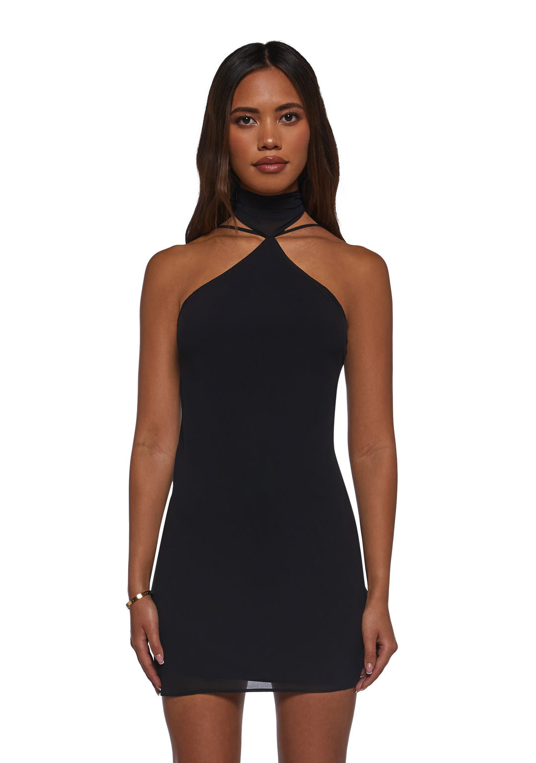 Womens Mesh Halter Dress - Black