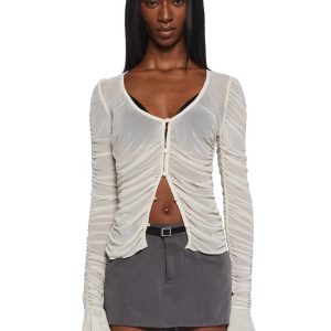 Womens Sexy Chiffon Sheer Blouse Generation Kiss - White