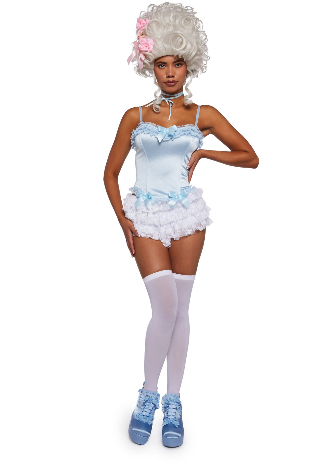 Womens Sexy Marie Antoinette Versailles Satin Corset Top Trickz N Treatz - Blue - Image 2
