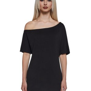 Womens Oversized Off The Shoulder Tee Generation Kiss - Black