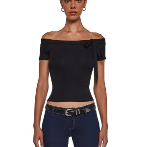 Womens Bow Crop Top Delias - Black