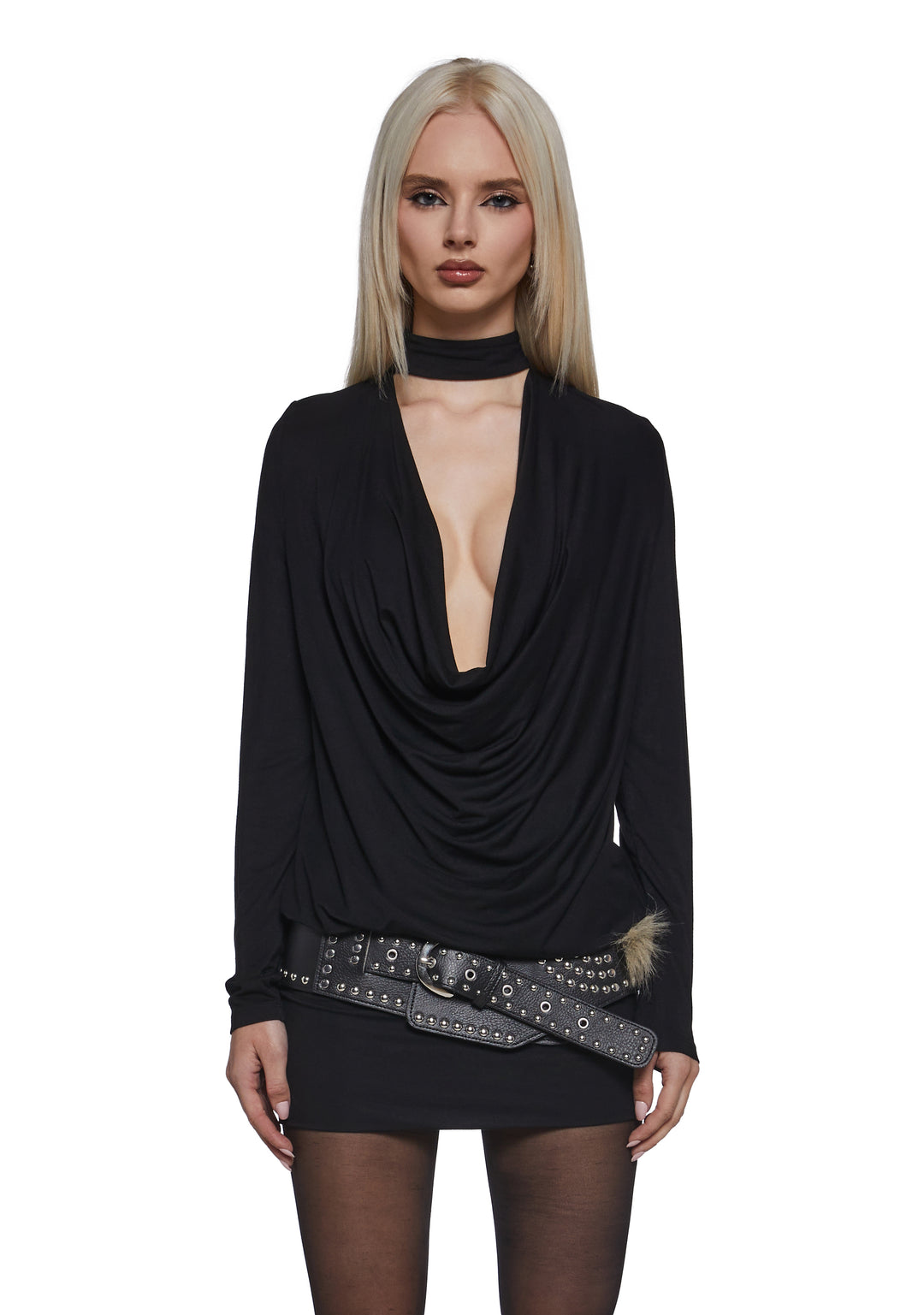 Womens Cowl Mini Dress - Black - Image 6