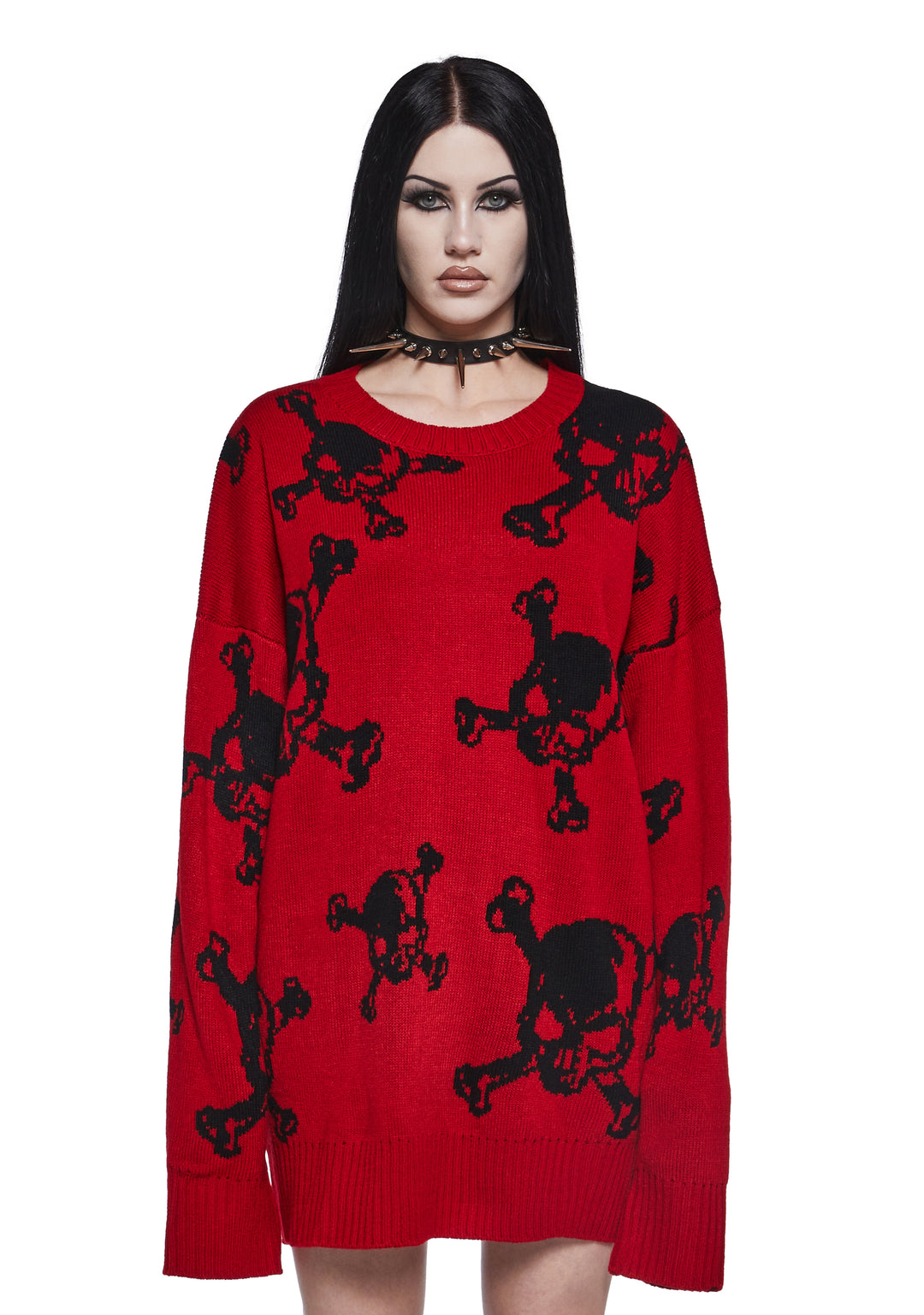 Widow Skull And Crossbones Oversized Knit Sweater - Red