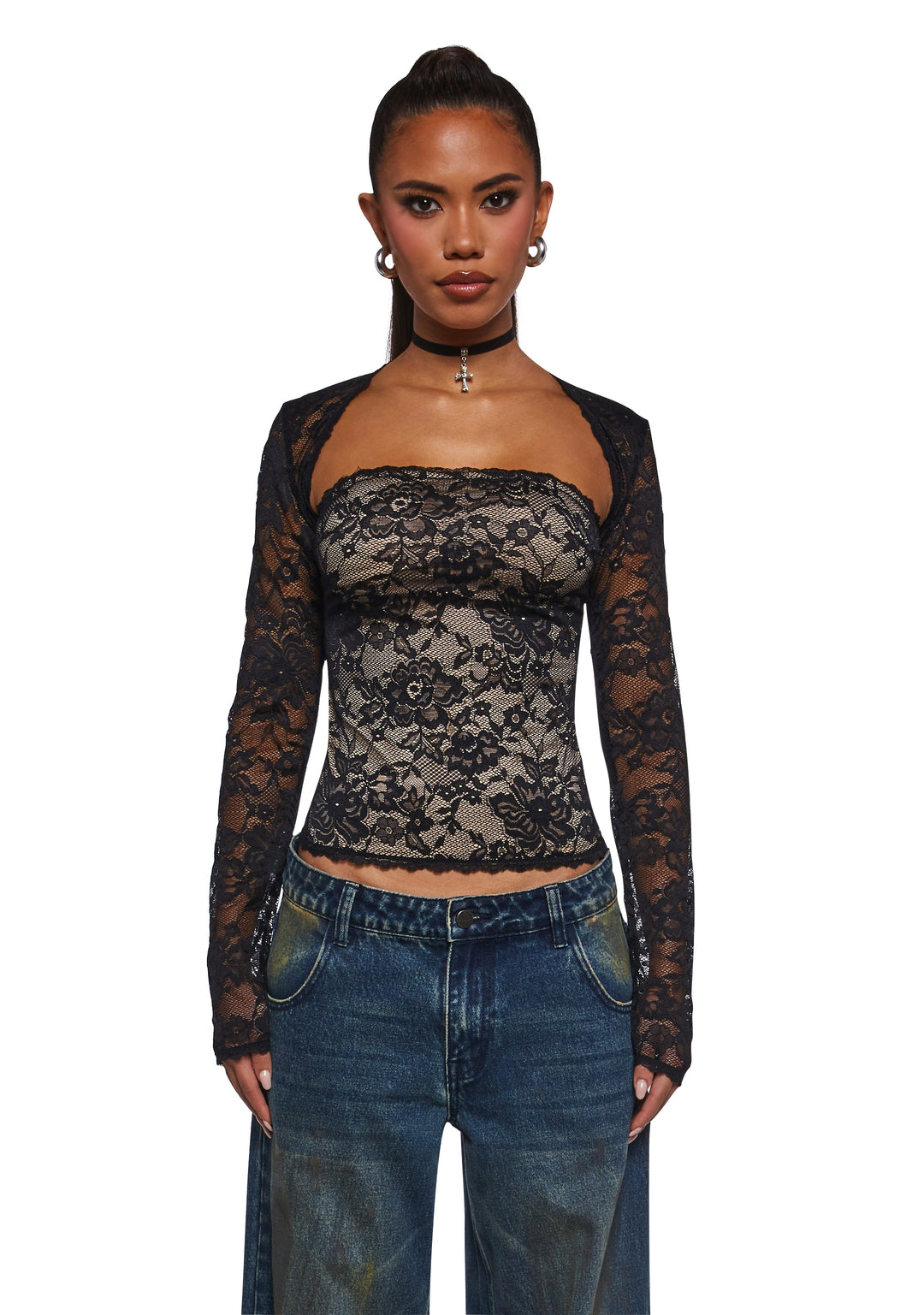 Womens Lace Tube Top And Shrug Current Mood - Black