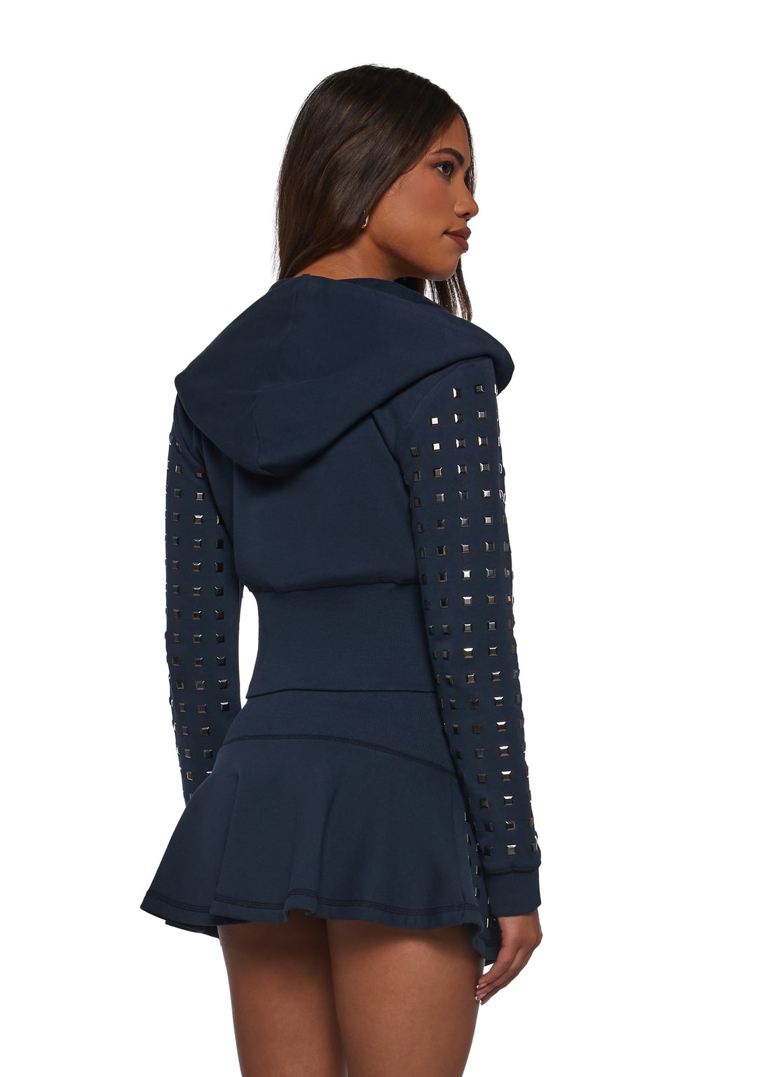 Washed French Terry Hoodie With Stud Details Generation Kiss - Blue - Image 4