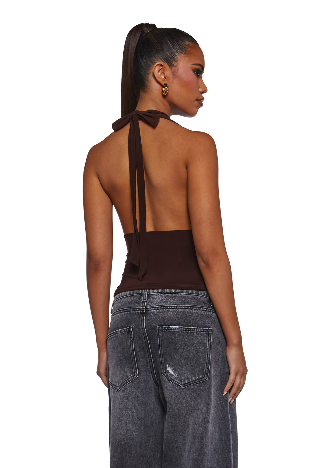Womens Cowl Neck Top - Brown - Image 4