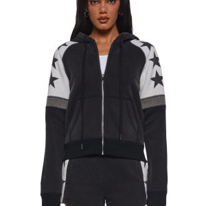 Womens Star Print Hoodie Current Mood - Black