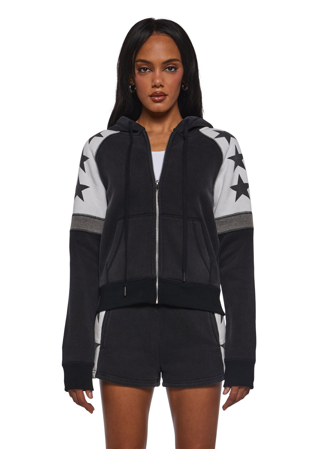 Womens Star Print Hoodie Current Mood - Black
