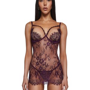 Roma Secret Eyelash Lace Chemise - Purple
