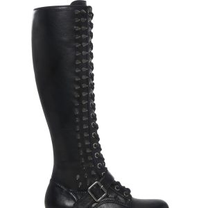 Darker Wavs Spiked Lace Up Knee High Boots - Black