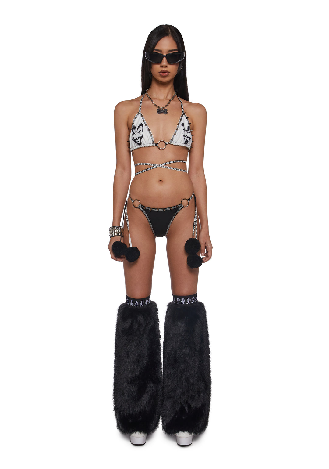 Dolls Kill x Insane Clown Posse Metal Studded Pom Pom Bikini Set - Black - Image 7