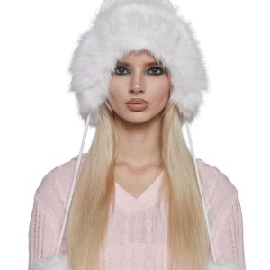 Faux Fur Hat With Pom Poms Generation Kiss - White