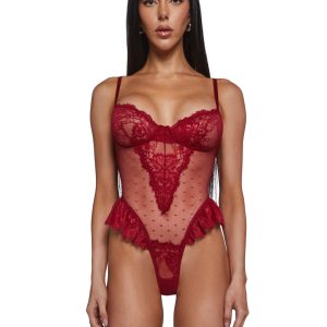 Wild Embrace Lace Bodysuit - Red