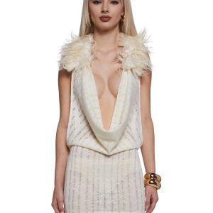Womens Knit Faux Fur Mini Dress Generation Kiss - White