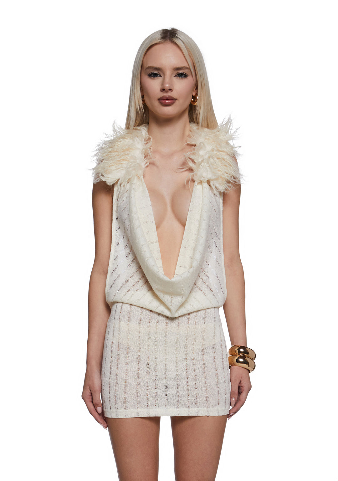 Womens Knit Faux Fur Mini Dress Generation Kiss - White