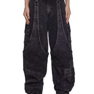 Womens Denim Wide Leg Pants Y2K Darker Wavs - Black