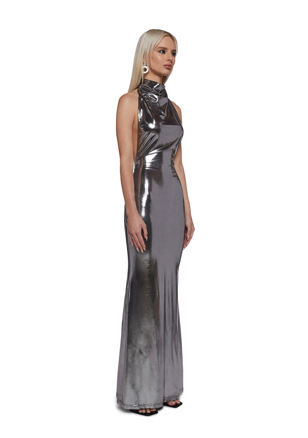 Metallic Maxi HIgh Neck Dress Generation Kiss - Silver - Image 3