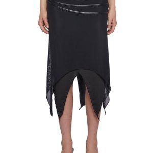 Layered Mesh Midi Skirt WIth Belt Generation Kiss - Black