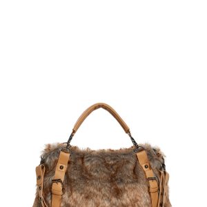 Faux Fur Handbag With Straps Generation Kiss - Brown