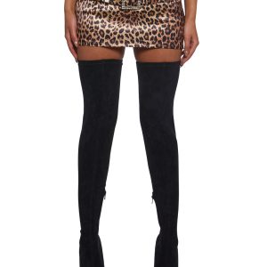 Womens Satin Skort With Leopard Print Rhinestone Buckle - Multi