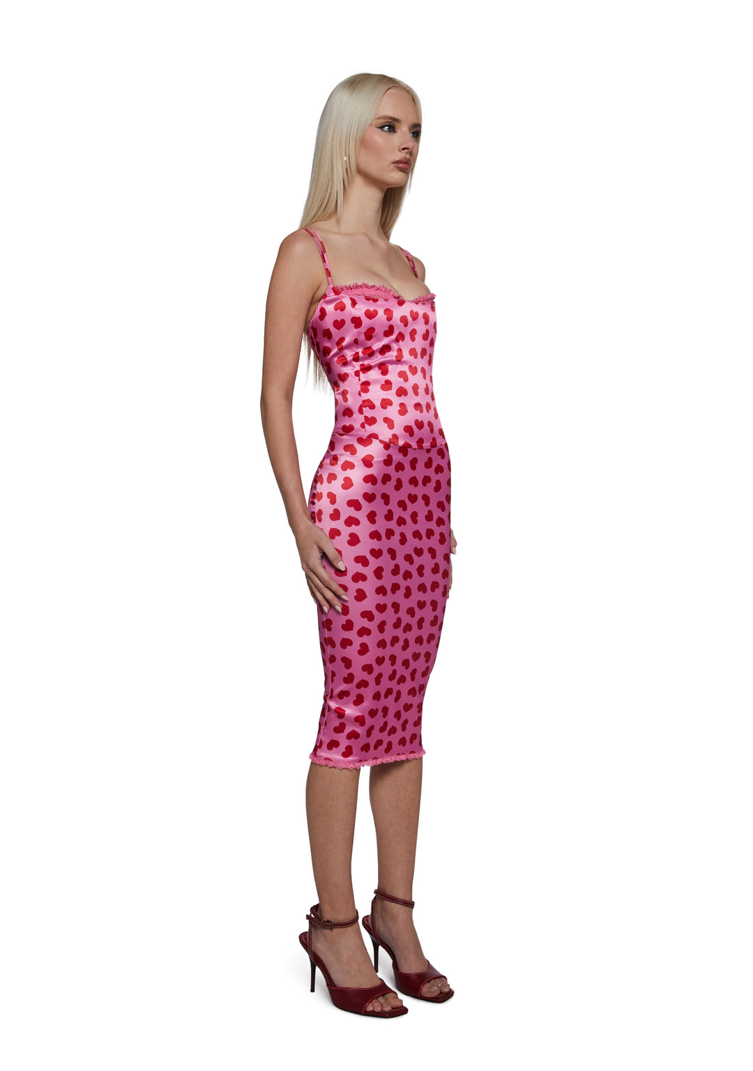 Womens Peekaboo Midi Satin Dress Sugar Thrillz - Pink - Image 3