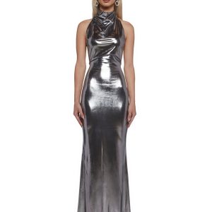 Metallic Maxi HIgh Neck Dress Generation Kiss - Silver