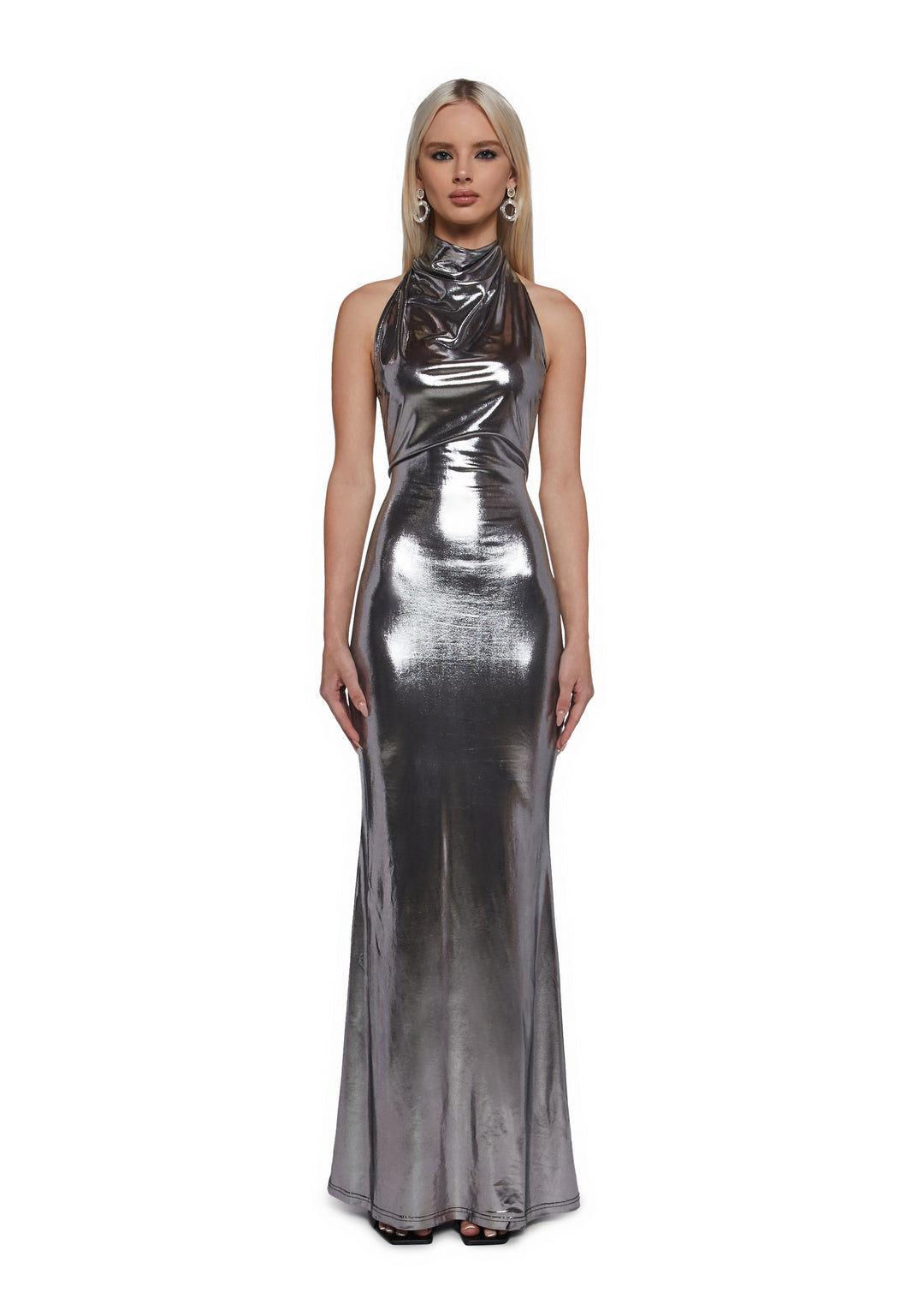 Metallic Maxi HIgh Neck Dress Generation Kiss - Silver