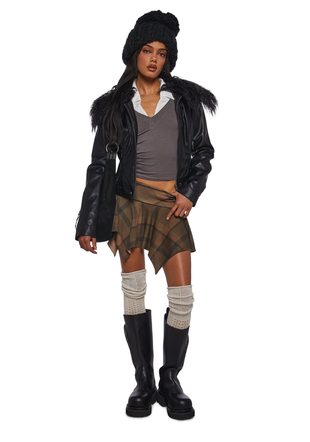 Womens Current Mood Plaid Foldover Mini Skirt - Brown - Image 2