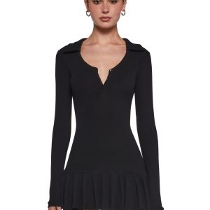 Womens Long Sleeve Mini Dress Current Mood - Black