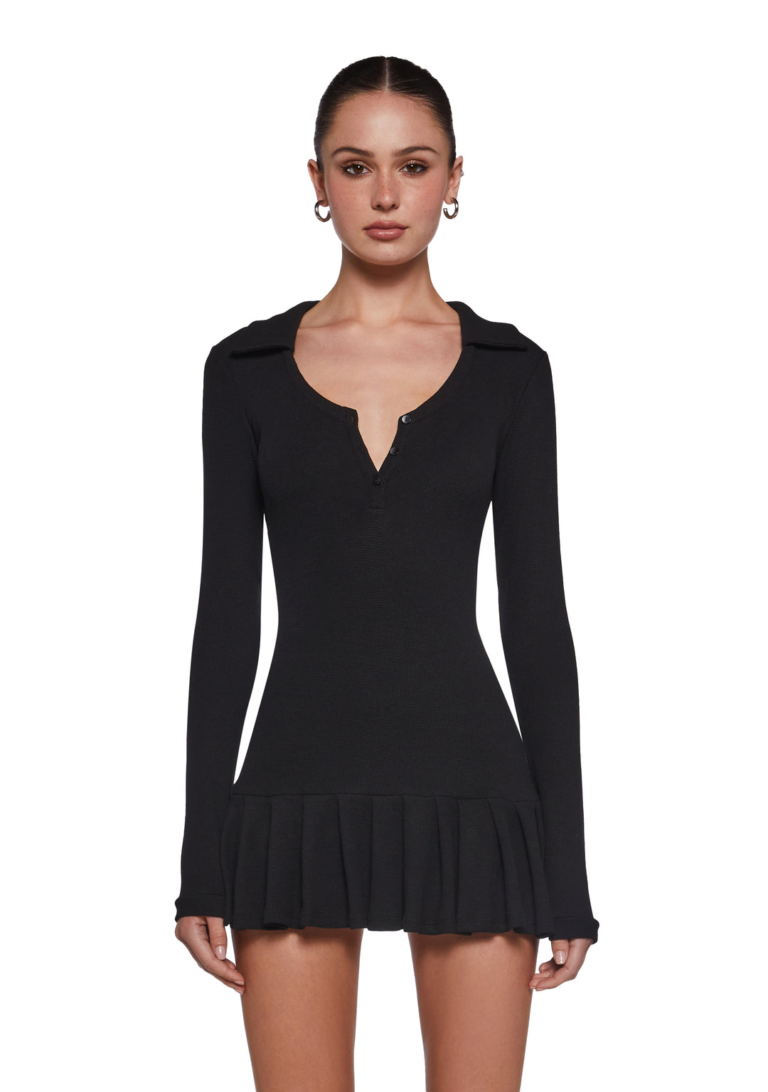 Womens Long Sleeve Mini Dress Current Mood - Black