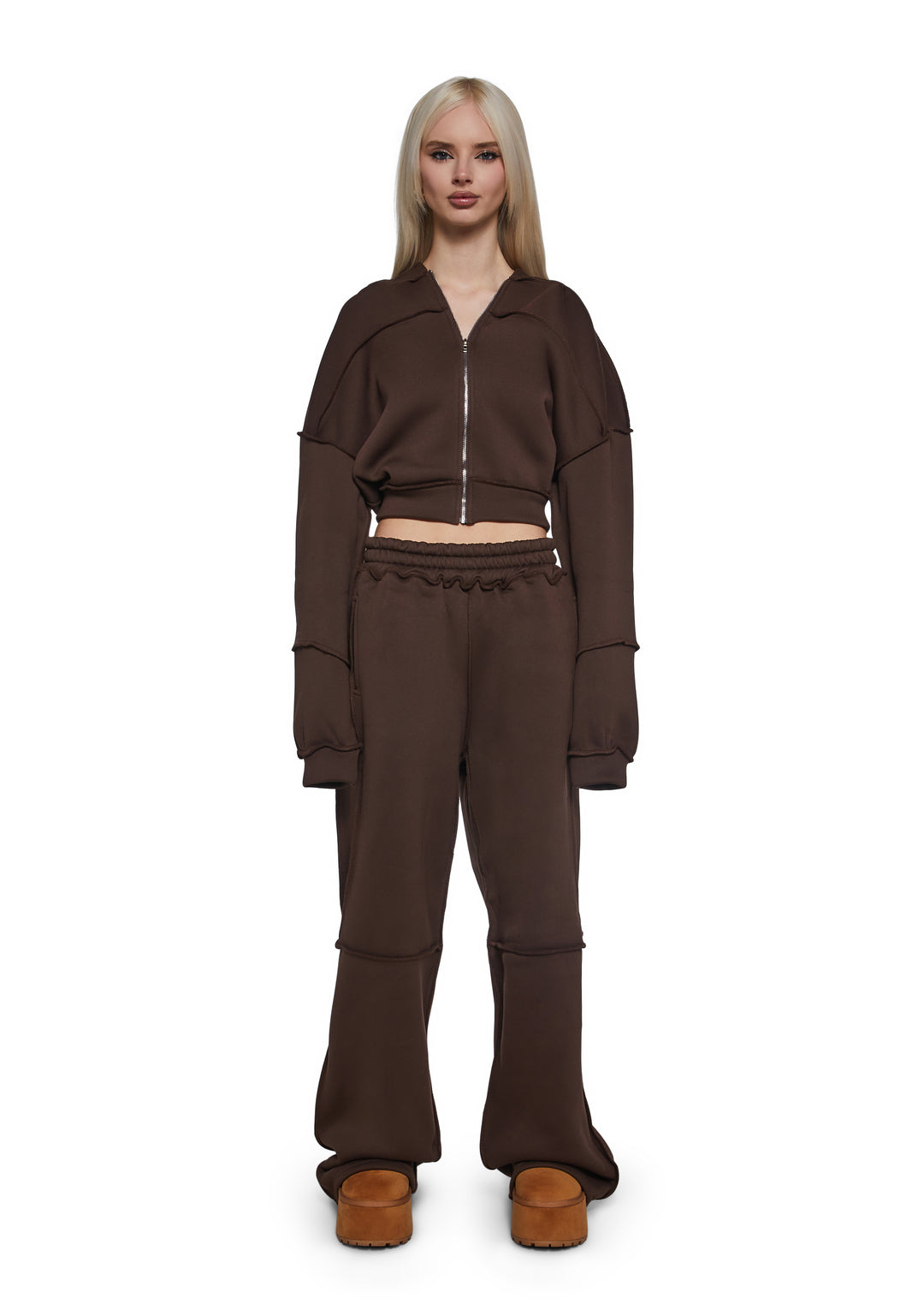 Womens Sweat Suit Set - Brown - Image 6