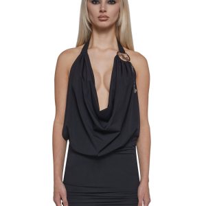 Playboy by Dolls Kill Womens Cowl Neck Mini Dress - Black