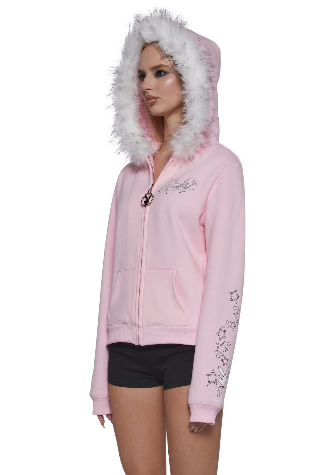 Playboy by Dolls Kill Faux Fur Trimmed Hoodie - Pink - Image 6
