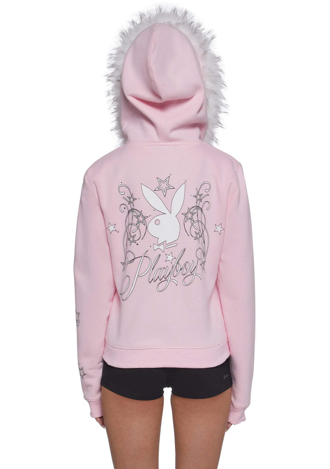 Playboy by Dolls Kill Faux Fur Trimmed Hoodie - Pink - Image 5