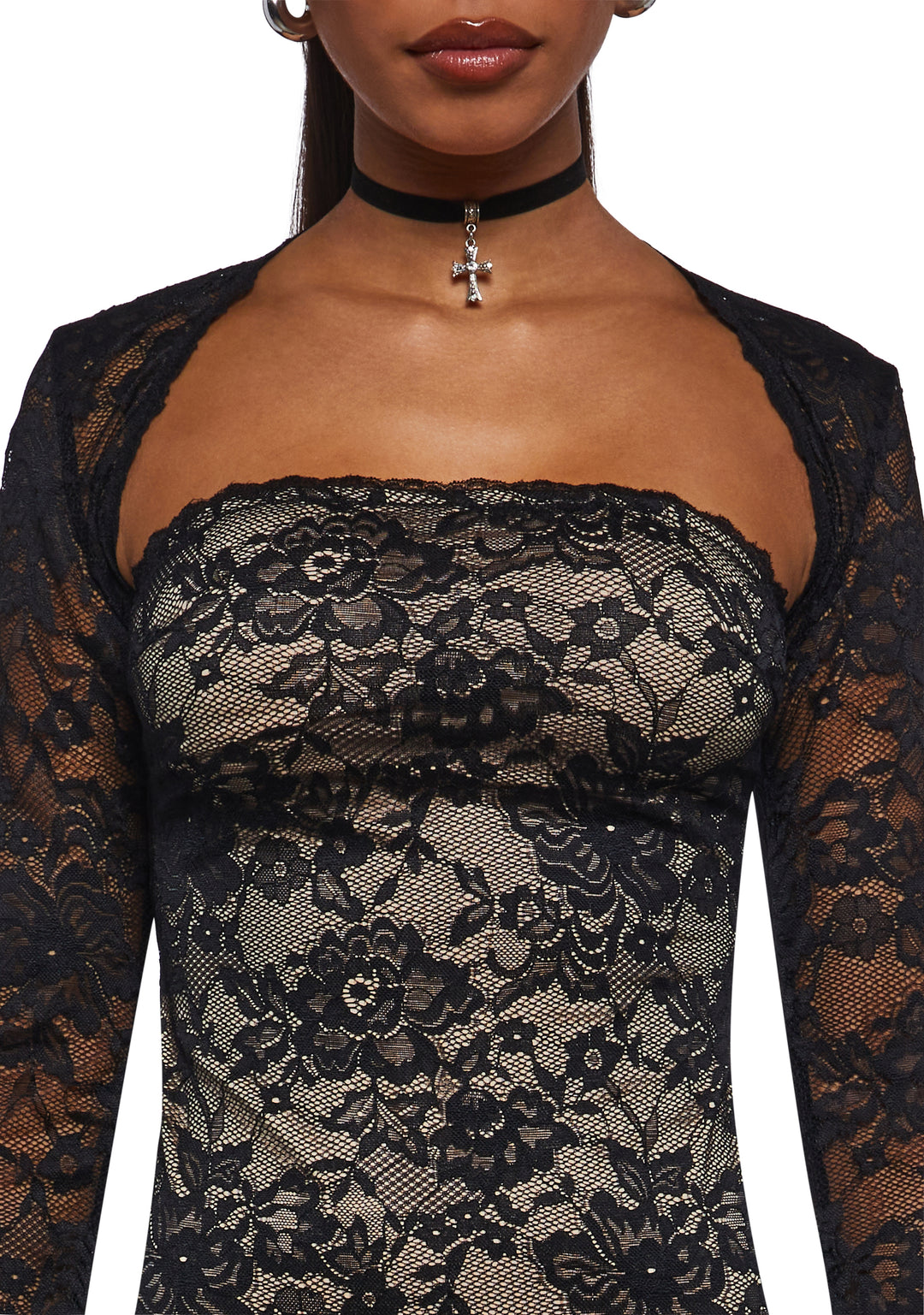 Womens Lace Tube Top And Shrug Current Mood - Black - Image 5
