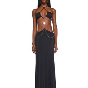 Womens Cut Out Maxi Dress With Chain Charm Generation Kiss - Black