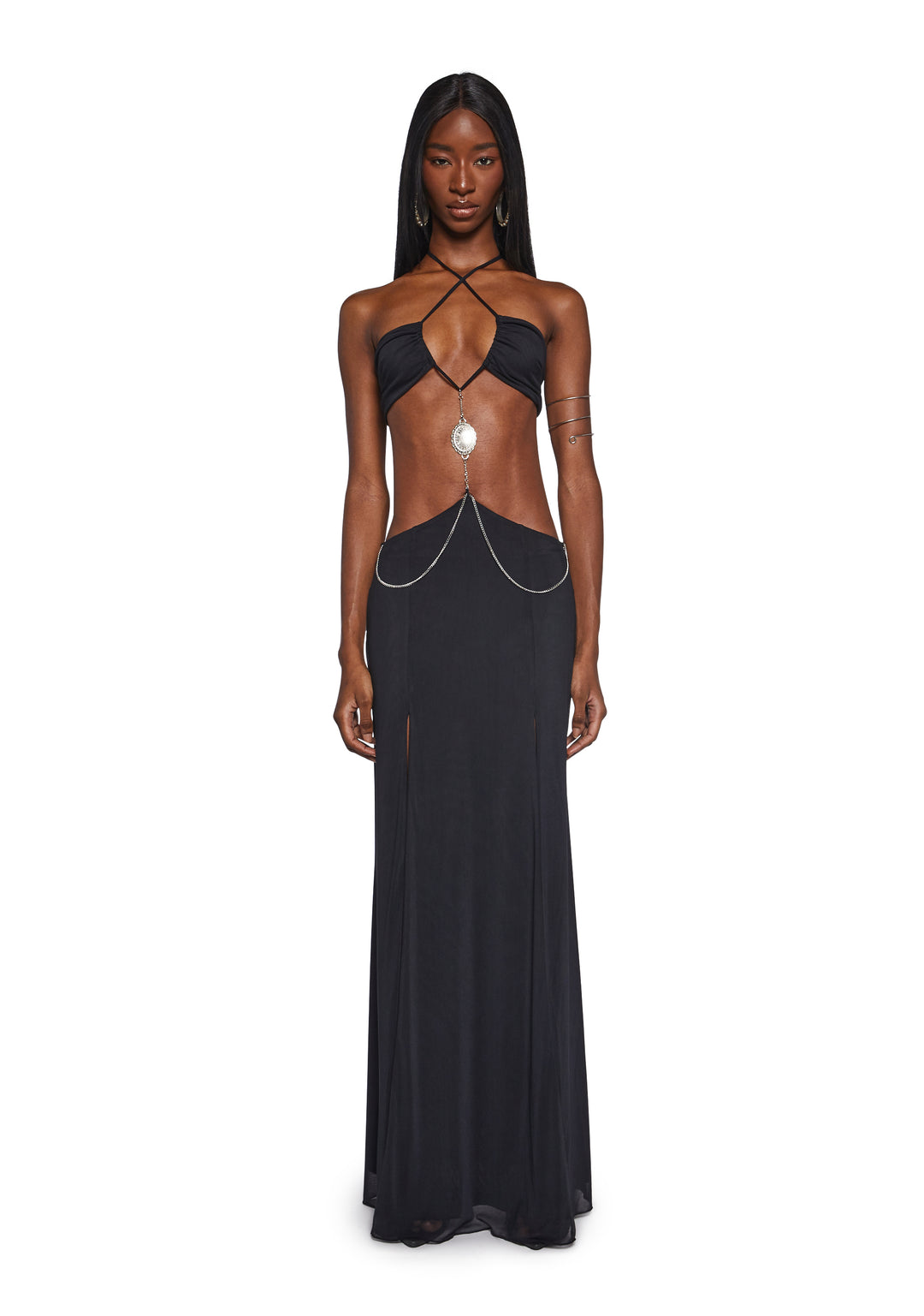 Womens Cut Out Maxi Dress With Chain Charm Generation Kiss - Black