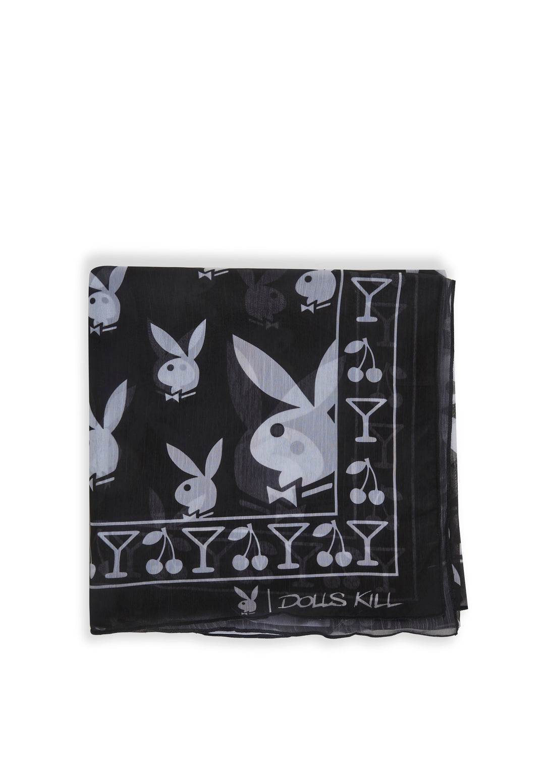 Playboy by Dolls Kill Bunny Graphic Printed Scarf - Black - Image 6