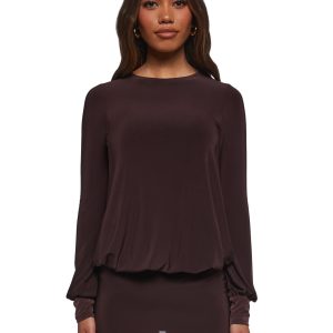 Womens Mesh Long Sleeve Dress - Brown