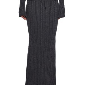 Cable Knit Maxi Skirt -Gray