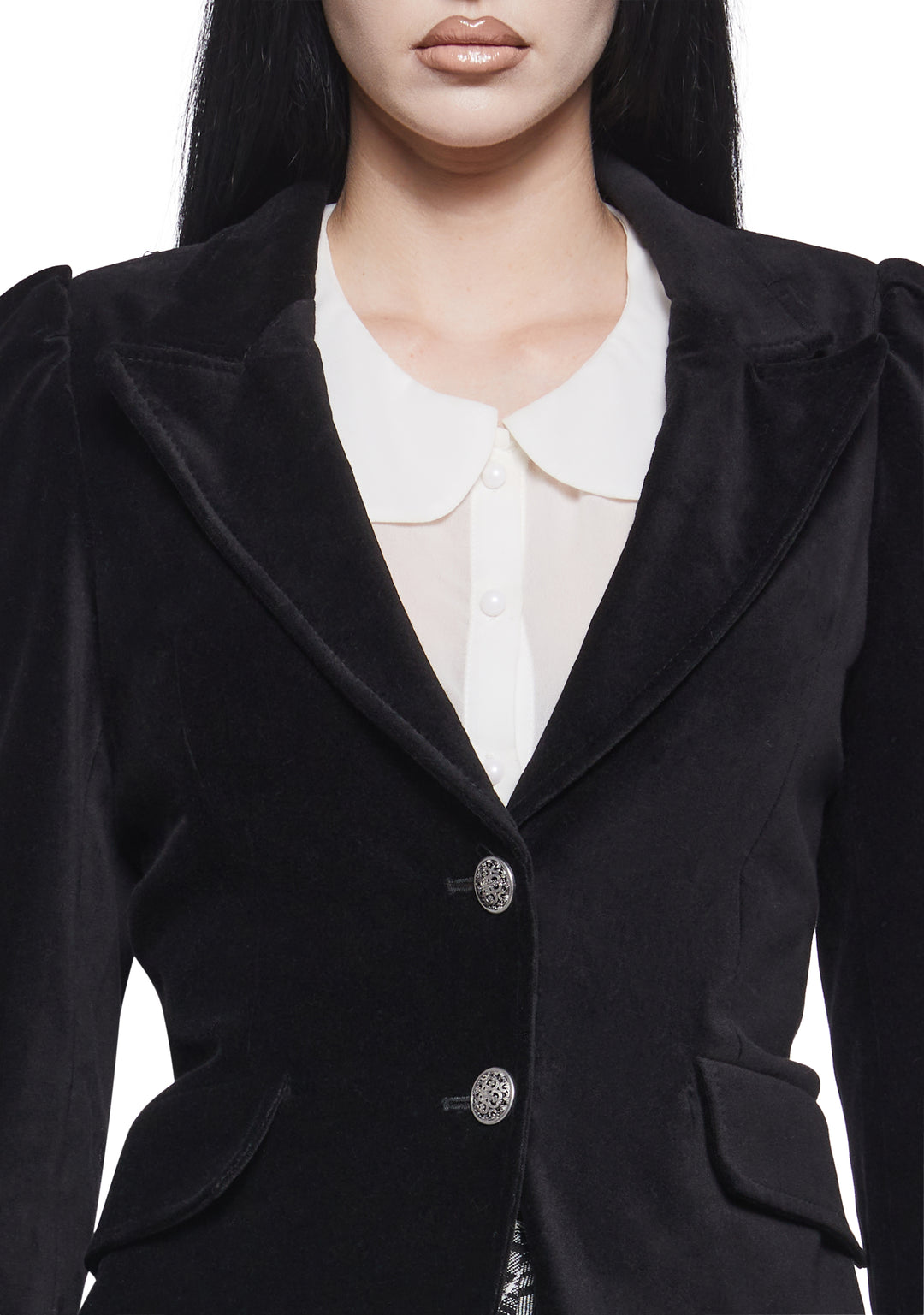Widow Velvet Blazer With Printed Lining - Black - Image 5