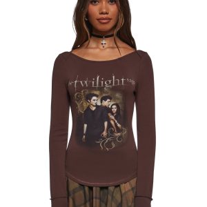 Dolls Kill x Twilight Bella Edward Jacob New Moon Long Sleeve Thermal Top - Brown